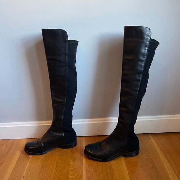 Stuart Weitzman 5050 Black Leather Elastic Back Round Toe Tall Boots EU35.5 US5 - Picture 6 of 14